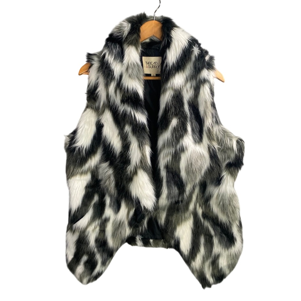 Thread & Supply Faux Fur Vest Womens XL‎ Animal Print Gilet Statement Boho Chic